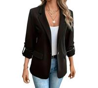 LIEROLYE Women's Fitted Blazers, Rolled-up Sleeve Notch Lapel One Button Business Jacket, Dressy Casual Suit Outwear(Black,XXL)