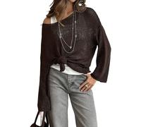 LIEROLYE Women's Oversized Sheer Mesh Knit Sweater Loose Long Sleeve Tunic Pullover Top Hollow Lightweight Beach Jumpers(Coffee,L)