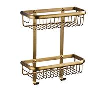 LIERSI Bathroom Organizer Double Layer Bronze Brass Shower Shelf 2 Hooks Rustproof