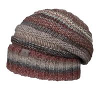 Lierys Bernardo Oversized Knitted hat Women/Men (26 cm Long) - Made in Germany - Beanie one Size (55-63 cm) - Winter hat with New Wool and Turn-up - Striped Design - Autumn/Winter Grey-red One Size