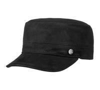 Lierys Cubano Army Cap Leather Plain-Colored Closed Made in Italy Unisex Summer Winter Black