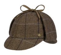 Lierys Deerstalker Check Cap Wool Herringbone Plaid Baseball Cap Earflaps Made in Germany Men Autumn Winter Beige-Brown 60 cm