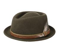 Lierys Galveston Pork Pie Hat Wool Felt Feather Handmade Made in Italy Summer Winter Olive 61 cm