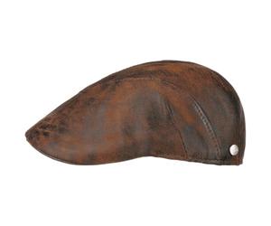 Lierys Leder Flat Cap Made in Italy Vintage Look 100% Leather Cotton Lining Men Summer Winter Brown