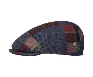 Lierys Merino Patchwork Flat Cap Italian Wool Unisex Fall Winter Made in Italy Blue