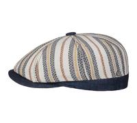 Lierys Savoca Flatcap Cap Striped Cotton Linen Newsboy Made in Italy Men Summer Blue XL (60-61 cm)