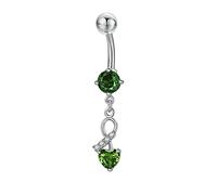 Lieson Belly Button Bars, Dangle Belly Button Bars Surgical Steel Belly Bars Knot Heart with Cubic Zirconia Green Silver Navel Piercing