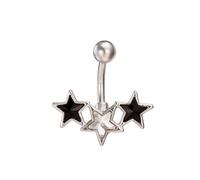 Lieson Belly Ring, Belly Button Piercing Surgical Steel Navel Bar Black Cubic Zirconia Stars Belly Button Bars Silver