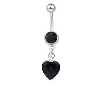 Lieson Dainty Belly Bar, Dangle Belly Button Bars Surgical Steel Belly Ring Black Cubic Zirconia Heart Belly Ring Silver