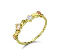Lieson Eternity Ring for Women, 14K Gold Ring Band Promise Ring for Her Flower Petals with Multicolor Crystal Wedding Ring Yellow Gold Ring Size T 1/2