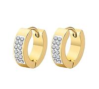 Lieson Hoop Earrings for Men Titanium, Hoop Earrings Gold Round Two Lines White Cubic Zirconia Hoop Earrings Men