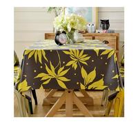 Lieson Rectangle Table Cover 135x220 CM(53x87 Inch), Cotton Tablecloth Washable Maple Leaves Pattern Table Cloths for Kitchen Dining Tabletop, Yellow Grey