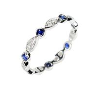 Lieson Wedding Band Women, 18ct White Gold Engagement Rings for Women 0.25ct Blue Sapphire Micro Inlay Round Diamond Anniversary Rings White Gold Ring Size V 1/2