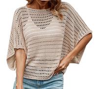 LIEVETY Dolman Sleeve Crochet Sweaters for Women,Women's Half Dolman Sleeve Crochet Sweater,Knit Tops Cover Up (Khaki,XL)