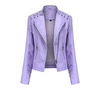 LIEVETY Women's Faux Leather Moto Jacket Zip Moto Pu Leather Biker Jacket Coat with Pockets Outwear Slim Coat (Light Purple,4XL)