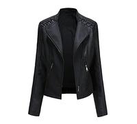 LIEVETY Women's Faux Leather Moto Jacket Zip Moto Pu Leather Biker Jacket Coat with Pockets Outwear Slim Coat (Black,4XL)
