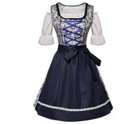 LIEWEI Boutique Shop UK Floral Off-the-Shoulder Oktoberfest Dress Mini Beer Maiden Costume with Navy Blue Apron S-XXL(XL)