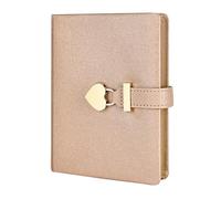 LIEWEI Boutique Shop UK Heart-Shaped Lock Notebook Diary Set, 288 Pages 100g Thick Paper, Gold-Edged with Textured Ribbon and Pocket(Champagne Gold)