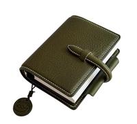 LIEWEI Boutique Shop UK Olive Green A7 Loose-Leaf Notebook, Handmade Leather Timekeeping Journal with Cat Charm, Portable(Blank)