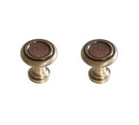 LIEWEI Boutique Shop UK Vintage Solid Brass Walnut Wood Round Cabinet Handle, Antique Bronze Small Drawer Pull Single Hole Knob(Antique Bronze)
