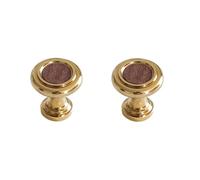 LIEWEI Boutique Shop UK Vintage Solid Brass Walnut Wood Round Cabinet Handle, Antique Bronze Small Drawer Pull Single Hole Knob(Gold)