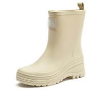 LIEWEI Boutique Shop UK Women's Mid-Calf Rain Boots PVC Waterproof Thick Sole Non-Slip Outdoor Wading for Camping Work(Beige,4)