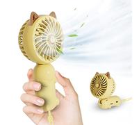 LIEWET Handheld Fan,Cat Fan,Cute Portable Fan Rechargeable,Mini Folding Fan,Three Wind Speeds,100° Adjustable,Small Makeup Fan for Girls Women Yellow