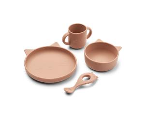 Liewood Vivi serve set silicone 4 pieces Cat dark rose