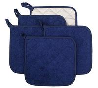 Lifaith 100% Cotton Kitchen Everyday Basic Terry Pot holder Heat Resistant Coaster Potholder for Cooking and Baking Set of 5 Dark Blue