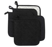 Lifaith 100% Cotton Kitchen Everyday Basic Terry Pot holder Heat Resistant Coaster Potholder for Cooking and Baking Set of 5 Black