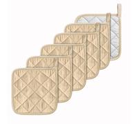 Lifaith Pot Holders Basic Potholders Kitchen Kit Trivets Everyday Heat Resistant Large Coaster 100% Cotton Hot Pads Set for Cooking and Baking Set of 6 (Beige)