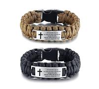 LiFashion LF Mens Stainless Steel Bible Verse Bracelets Outdoor Rope Paracord Survival Bracelet Christ Cross Bible Quote Scripture Cuff Bangle for Dad,Husband,Boyfriend,Son for Baptism Gift, 23cm