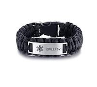 LiFashion LF Mens Stainless Steel PACEMAKER Medical Alert Outdoor Black Rope Paracord Survival Medical ID Bracelet Sos Emergency Cuff Bracelets for Adult Hiking Camping Hunting Activities, 23cm