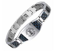 LiFashion US Military Bracelet for Men Stainless Steel Armed Forces Military Gifts U.S. Army Navy Marine Corps Air-force Policeman Link Bracelets with Carbon Fiber Jewelry for Dad,Boyfriend,Husband