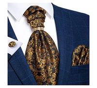 LiFBeauTiFul Luxury Gold Striped Black Cravat Ties For Men Vintage Ascot Tie Polyester Silk Neck Tie Cravat Tie Ring Gift For Men home (Color : ASC-2006-03)
