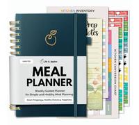Life & Apples Meal Planner with Grocery List - Undated Weekly Menu & Meal Prep Notebook for Women & Men, Healthy Eating & Weight Loss Planner, 52-Week Spiral Bound Journal, Teal Blue