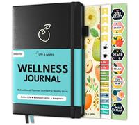Life & Apples Wellness Planner - Food Journal and Fitness Diary with Daily Gratitude and Meal Planner for Healthy Living and Self-Care - Track Weight Loss Diet and Health Goals - Undated, Black
