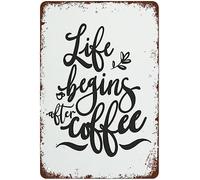 Life Begins After Coffee Sign Metal Signs Metal Tin Sign Vintage Wall Decor Retro Art Tin Sign Retro Metal Tin Sign 8X12 Inches
