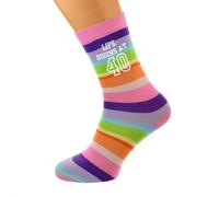 Life Begins at 40 Design 40th Birthday Pastel Rainbow Coloured Stripes Ladies Socks UK Size 5-8