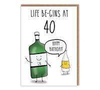 Life Begins at 40 - Happy 40th Birthday Card - 'Life Be-GINs at 40' - Funny Gin And Tonic Design - Perfect for Women - For Her Mum Daughter Auntie Sister Wife or Mate