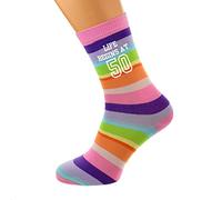 Life Begins at 50 Design 50th Birthday Pastel Rainbow Coloured Stripes Ladies Socks UK Size 4-8