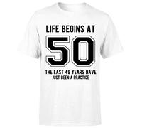 Life Begins at 50th Birthday Gift Mens T-Shirt Gift for Him White L