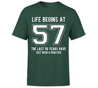 Life Begins at 57th Birthday Gift Mens T-Shirt Gift for Him ForestGreen L