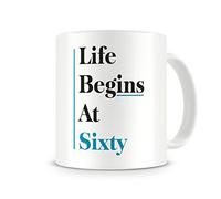 "Life Begins At 60" - 60th Birthday Mug Gift/Present - Funny / Novelty / Humour / Cheeky / Joke Style Mug - Great Mug Gift For Men, Him, Women, Her, Girlfriend, Boyfriend, Husband, Wife, Mum, Dad, Uncle, Aunty, Brother, Sister, Cousin, Grandma, Grandad. Great Coffee / Tea Mug For The Home or Work / Office