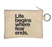 Life Begins Where Fear Ends Key Chain Coin Purse Beige