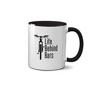 Life Behind Bars Mug - Funny Novelty Mountain Biker Cyclist Mug Present Gift Idea Coffee Tea Ceramic Handle Idea Heavy Duty Handle Dishwasher and Microwave Safe (Black Handle Prime)