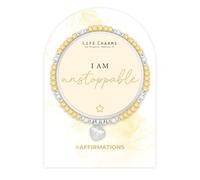 Life Charms Crystal Bead Handmade Charm Bracelet - I am Unstoppable Affirmation Quote - Inspirational Silver Plated Mantra Jewellery