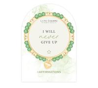 Life Charms Crystal Bead Handmade Charm Bracelet - I Will Never Give Up Positive Affirmation Quote - Inspirational Gold Plated Mantra Jewellery
