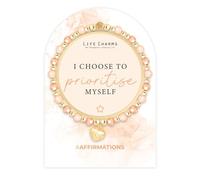 Life Charms Crystal Bead Handmade Charm Bracelet - Prioritise Myself Positive Affirmation Quote - Inspirational Gold Plated Mantra Jewellery