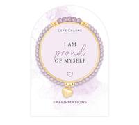 Life Charms Crystal Bead Handmade Charm Bracelet - Proud of Myself Positive Affirmation Quote - Inspirational Gold Plated Mantra Jewellery